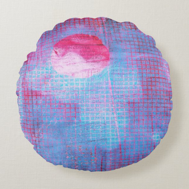 Crimson Clover Abstrakt Art Circles Grill Pink Blu Rundes Kissen (Vorderseite)