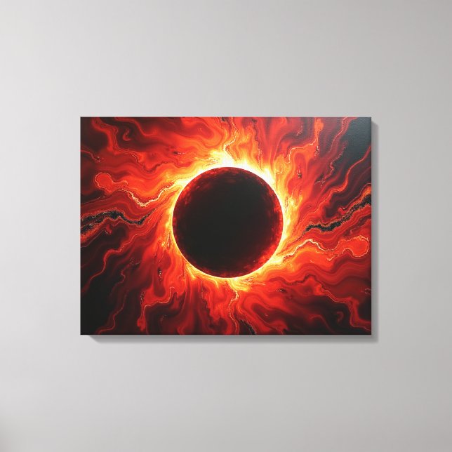 Crimson Eclipse - Fiery Red & Black 24"x18" Canvas Leinwanddruck (Vorderseite)