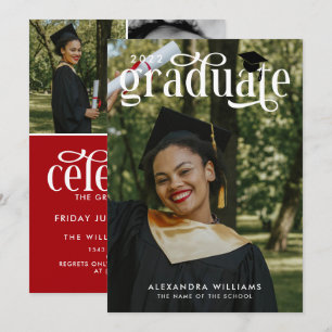 Crimson Elegant White Overlay Foto Graduate Einladung