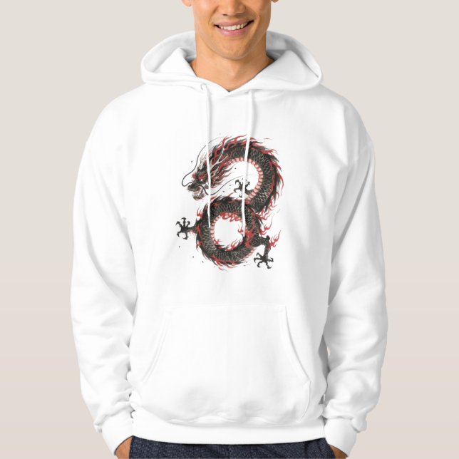 Crimson Ember Ink Dragon Hoodie (Vorderseite)