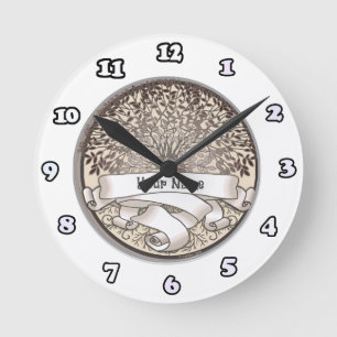 Crimson Family Tree Nachname Runde Wanduhr