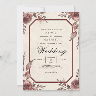 Crimson Floral Botanical Elegance Hochzeit Einladung