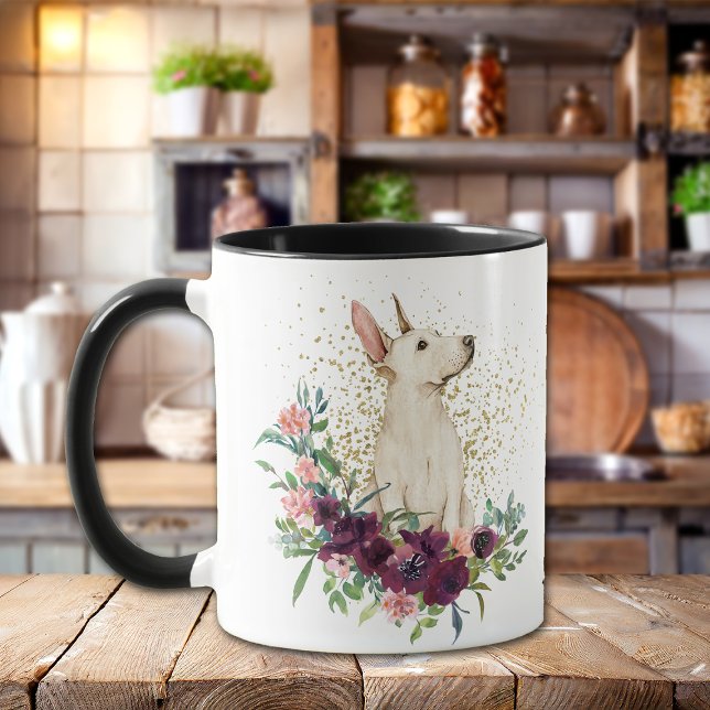 Crimson Floral Bouquet Bull Terrier Puppy Tasse (Von Creator hochgeladen)