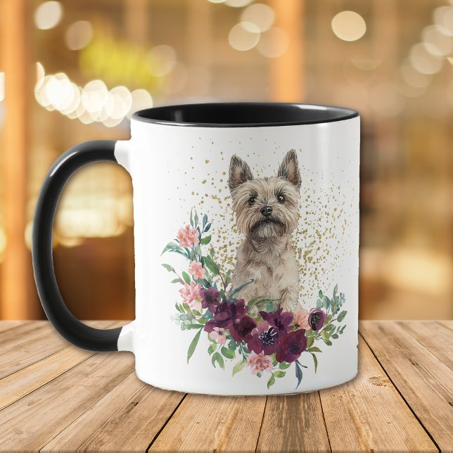 Crimson Floral Bouquet Cairn Terrier Dog Tasse (Von Creator hochgeladen)