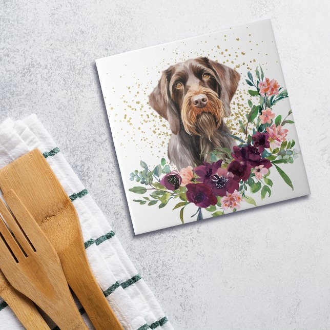 Crimson Floral Bouquet German Drahthaar Pointer Fliese (Von Creator hochgeladen)