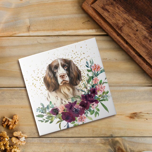 Crimson Floral Bouquet Springer Spaniel Dog Fliese (Von Creator hochgeladen)