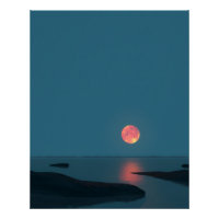 Crimson Full Moon Over Calm Waters