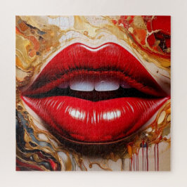 Crimson Gloss: Kühne rote Lippen & flüssiges Gold
