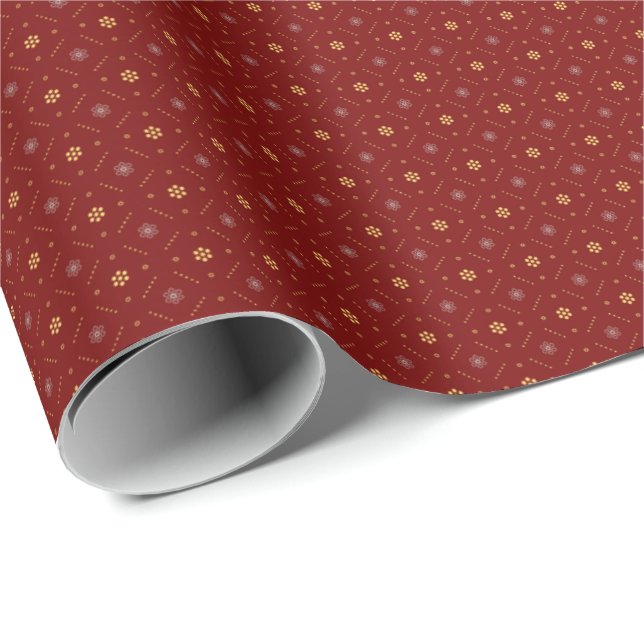 Crimson Gold Floral Geschenkwrap Geschenkpapier (Rolleneckpunkt)