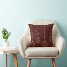 Crimson & Gold Ornament Christmas Throw Pillow