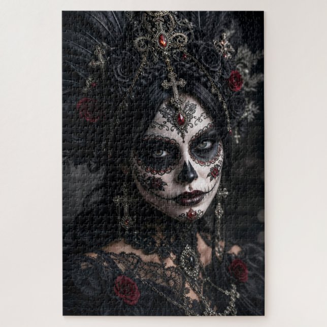 Crimson Gothic Calavera – Schwarze Rose (Vertikal)