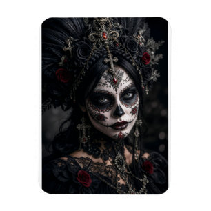 Crimson Gothic Calavera – Schwarze Rose Magnet