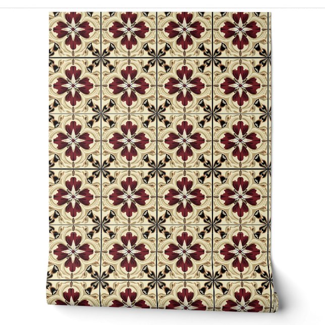Crimson Grandeur Petite - Rot, Beige, Schwarz Tapete (Abrollen)