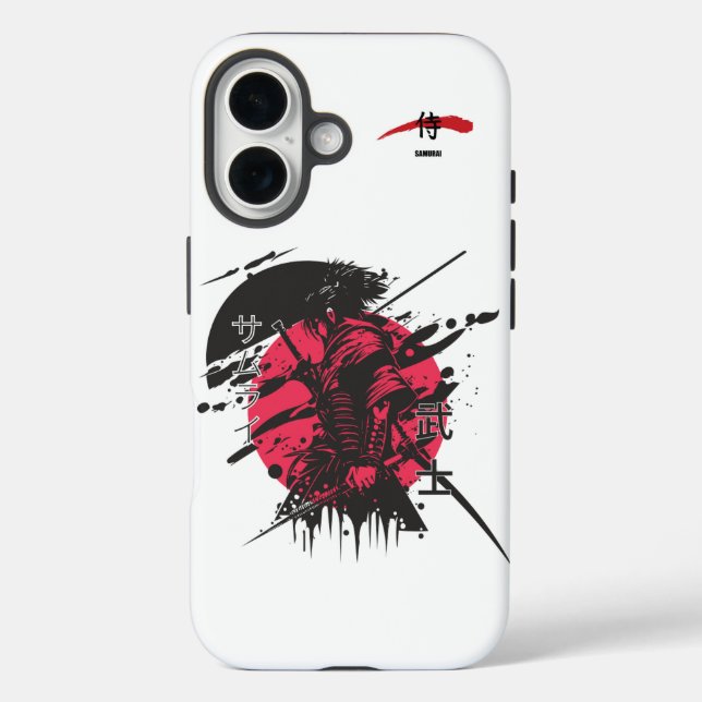 Crimson Honor: Samurai-Krieger iPhone 16 Hülle (Rückseite)