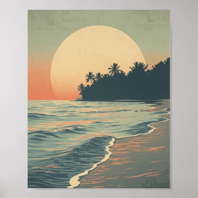 Crimson Horizon: Serene Sea Sunset Poster (Vorne)