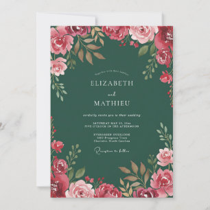 Crimson Hunter Ranunculus Eukalyptus Hochzeit Einladung