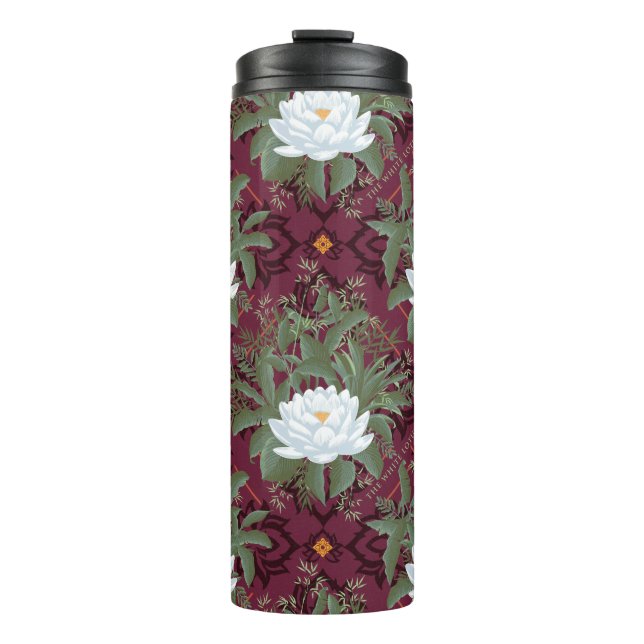 Crimson Lotus Elegance Muster - Der weiße Lotus Thermosbecher (Vorderseite)