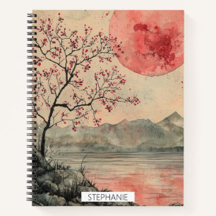 Crimson Moon Lakeside Ink Wash Notizbuch