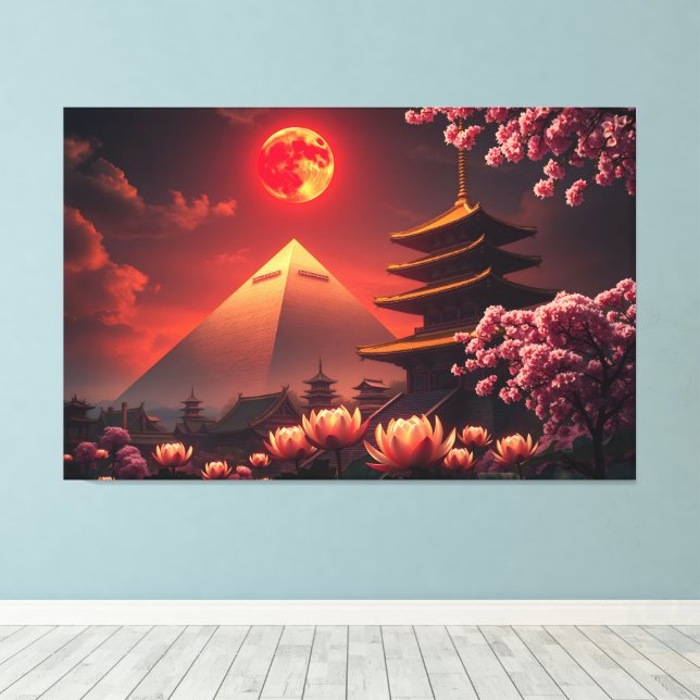 Crimson Moon: Lotus-Heiligtum Leinwanddruck (Insitu (Holzboden))
