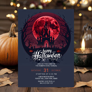 Crimson Moon Verlassenes Schloss Halloween-Party-E Einladung