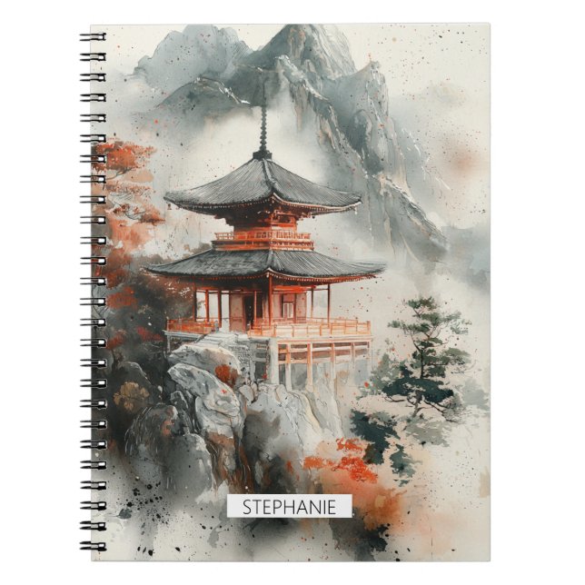 Crimson Mountain Pagode Tuschwaschung (3) Notizblock (Vorderseite)