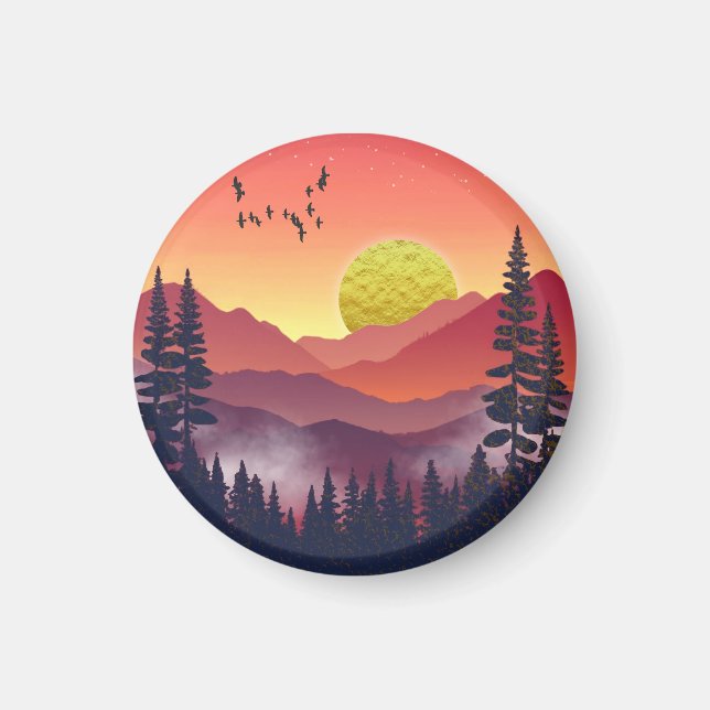 Crimson Mountains Landschaft Magnet (Vorne)