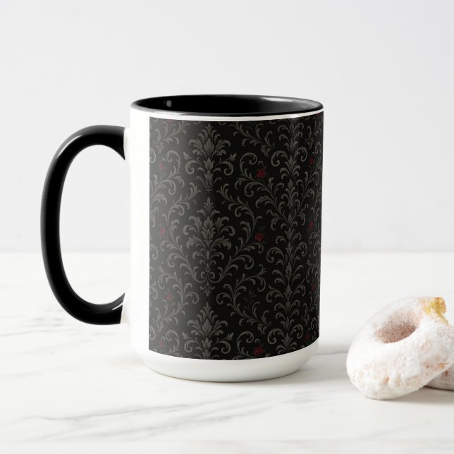 Crimson Nocturne Bloom Viktorianisch Tasse (Mit Donut)