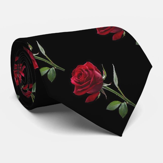 Crimson on Ebony: Die Single-Rote Rose, Krawatte (Gerollt)