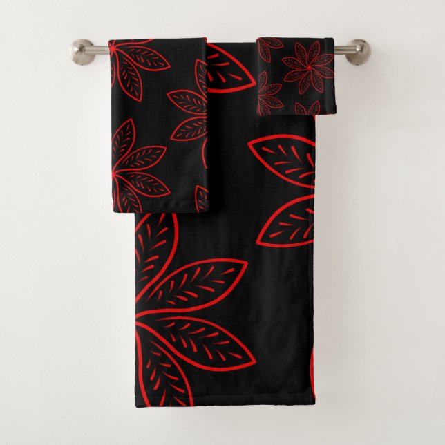 Crimson Pattern auf schwarz Badhandtuch Set (Insitu)