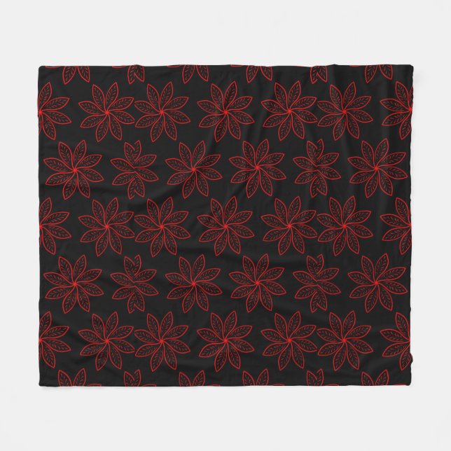 Crimson Pattern auf schwarz Fleecedecke (Vorderseite (Horizontal))