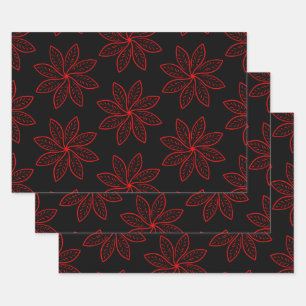 Crimson Pattern auf schwarz Geschenkpapier Set