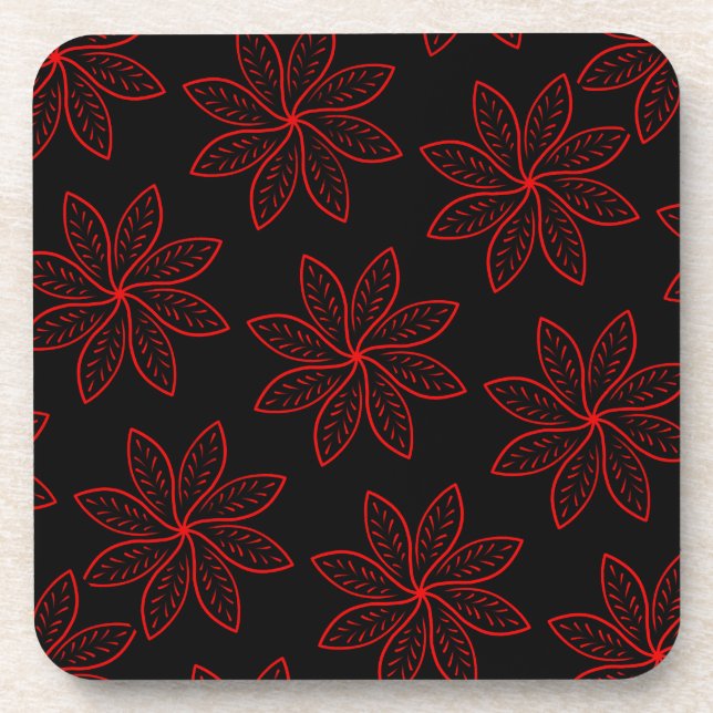 Crimson Pattern auf schwarz Getränkeuntersetzer (Vorderseite)