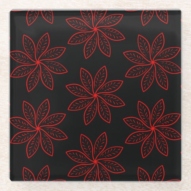 Crimson Pattern auf schwarz Glasuntersetzer (Vorderseite)