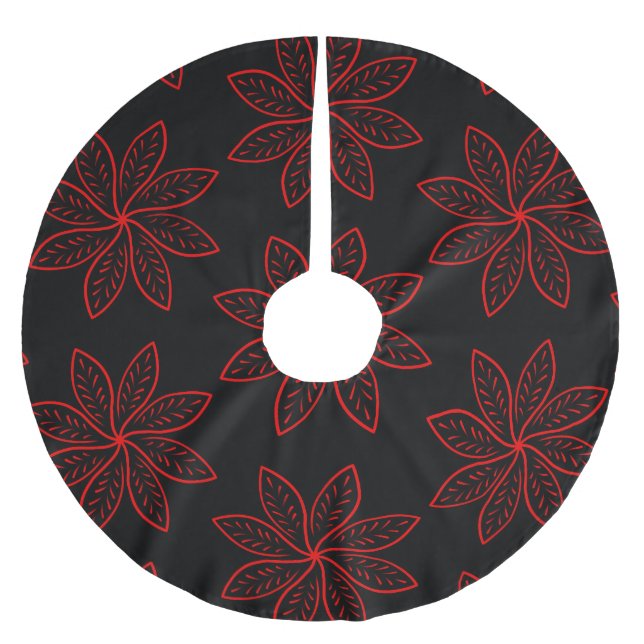 Crimson Pattern auf schwarz Polyester Weihnachtsbaumdecke (Vorderseite)