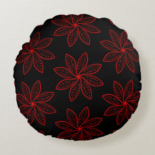 Crimson Pattern auf schwarz Rundes Kissen
