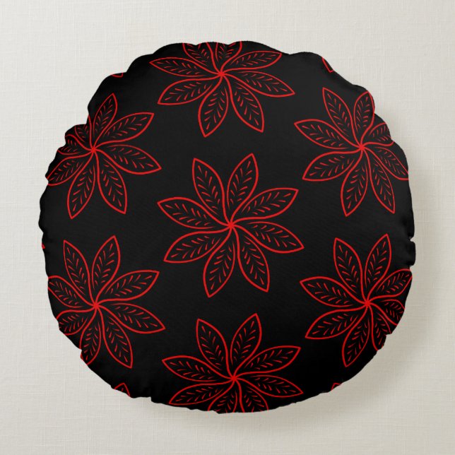 Crimson Pattern auf schwarz Rundes Kissen (Vorderseite)