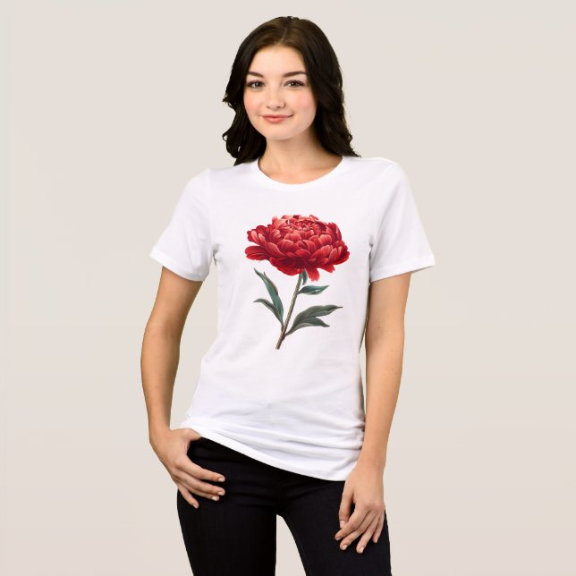 Crimson Peony Bloom Kunst Tri-Blend Shirt (Vorderseite voll)