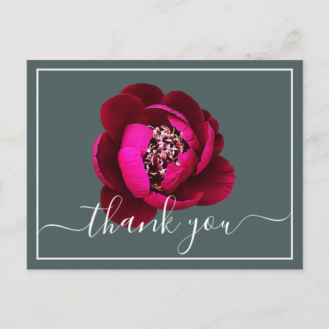 Crimson Peony Green Hintergrund Danke Postkarte (Vorderseite)