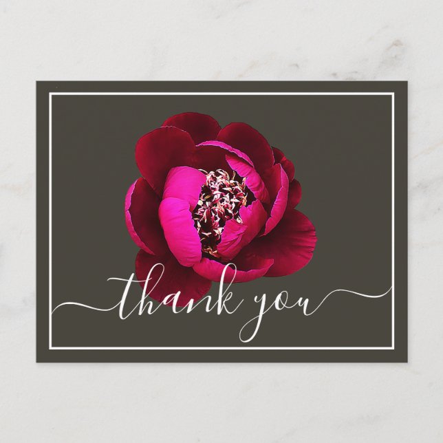 Crimson Peony Green Hintergrund Danke Postkarte (Vorderseite)