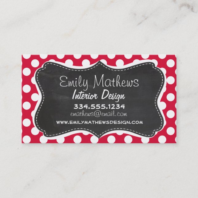Crimson Polka Dots; Chalkboard-Look Visitenkarte (Vorderseite)
