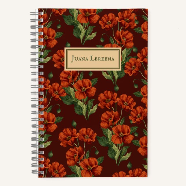 Crimson Poppies Dark Botanical Notizbuch (Vorderseite)