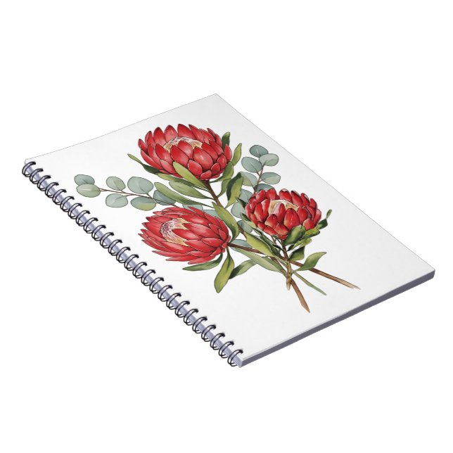 Crimson Protea Bouquet Watercolor Notizblock (Rechte Seite)