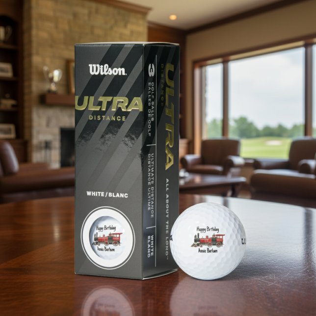 Crimson Rail Celebration Custom Red Train Geburtst Golfball (Custom Red Steam Train Birthday Golf Balls)