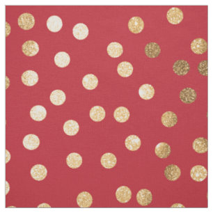 Crimson Red and Gold Glitzer City Dots Stoff