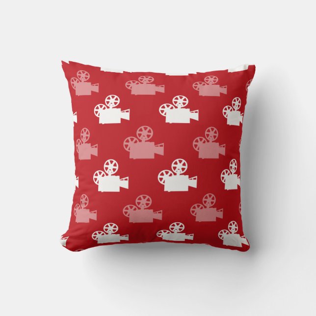 Crimson Red and White Movie Camera Kissen (Vorderseite)