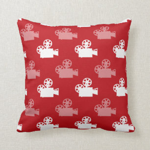 Crimson Red and White Movie Camera Kissen