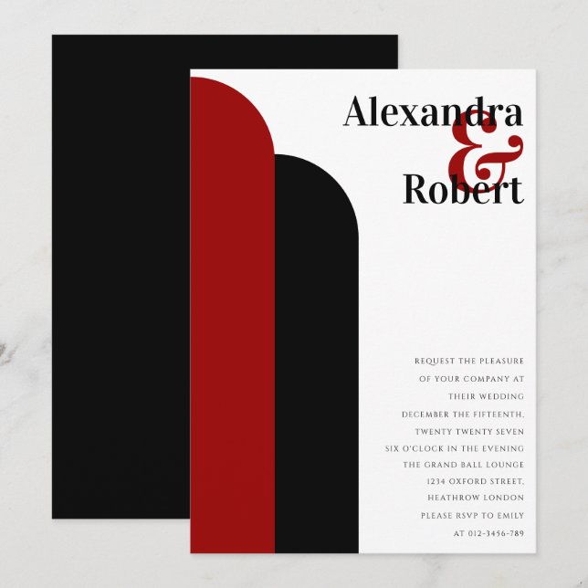 Crimson Red Black Ultra Modern Minimal Einladung (Vorne/Hinten)