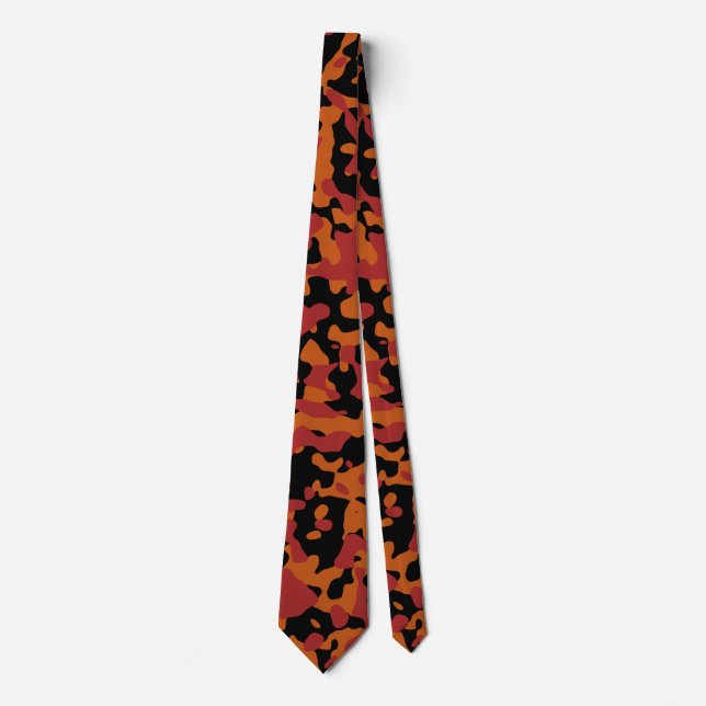 Crimson Red, Burnt Orange und Black Camouflage Krawatte (Vorderseite)