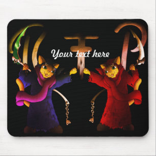 Crimson Red Cat und Navy Blue Grim Sensenmann Cat Mousepad