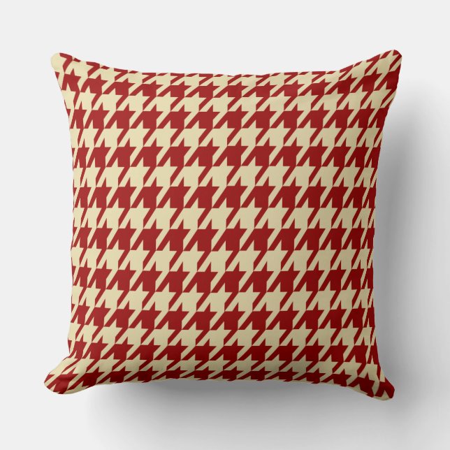 Crimson Red & Cream Hahnentrittmuster Large Tiles Kissen (Vorderseite)